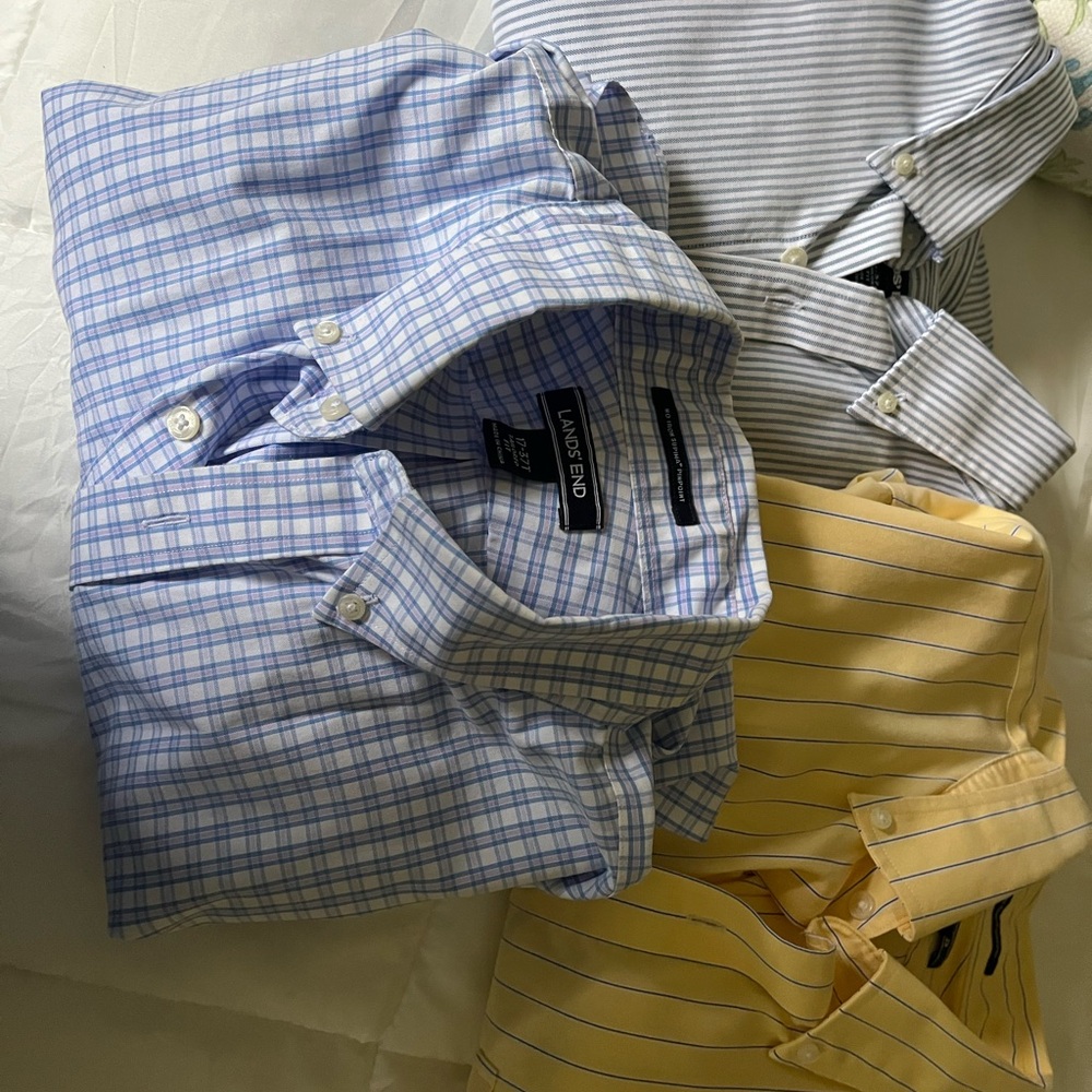 Lands' End Men's Blue and Yellow Checkered Shirts
